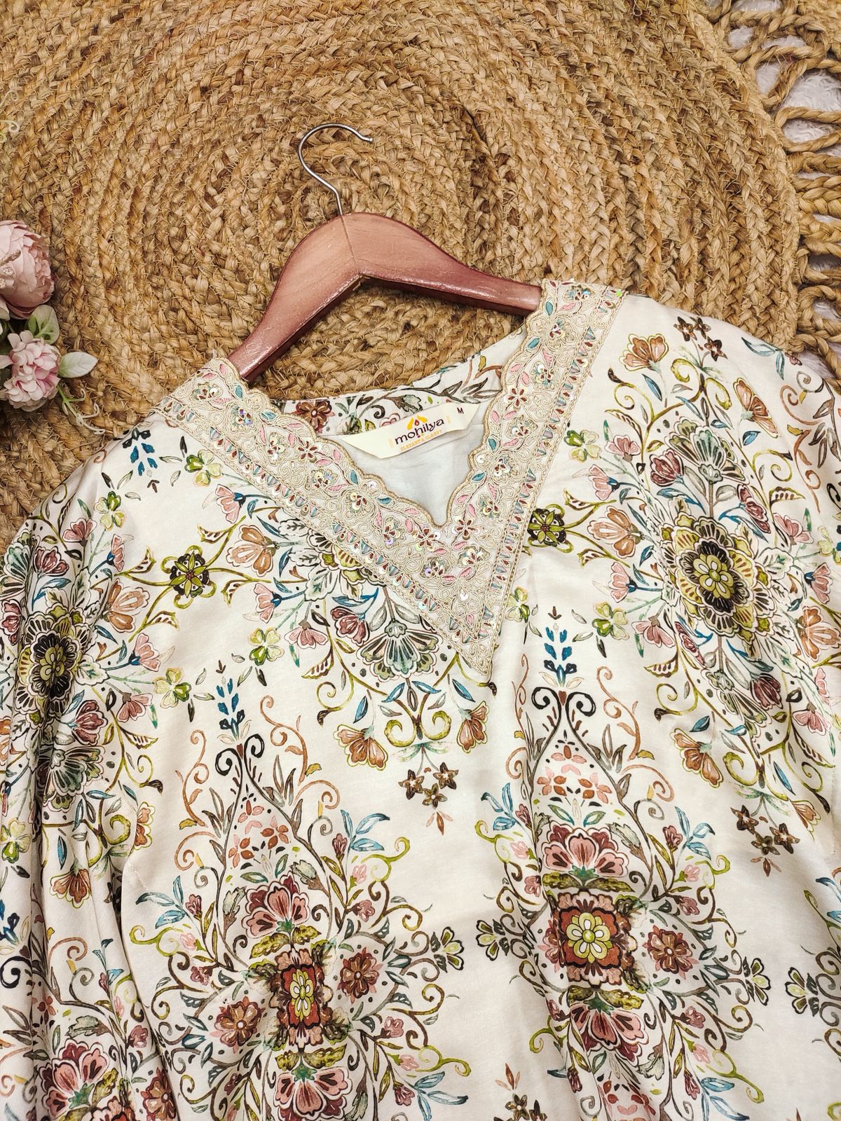 Elegant Satin Digital Print Kaftan Top With Pant