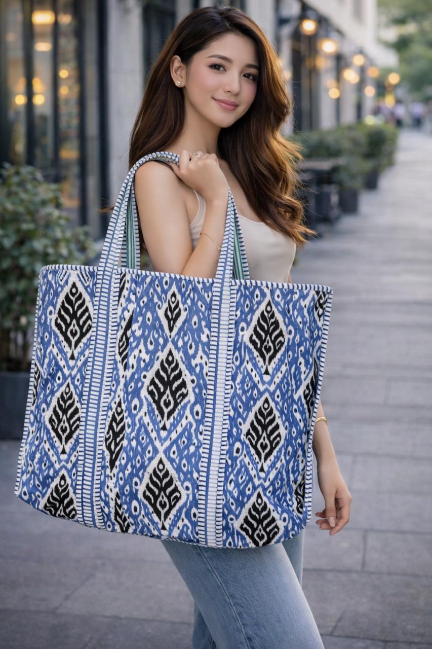 Blue Zipper Tote Bag