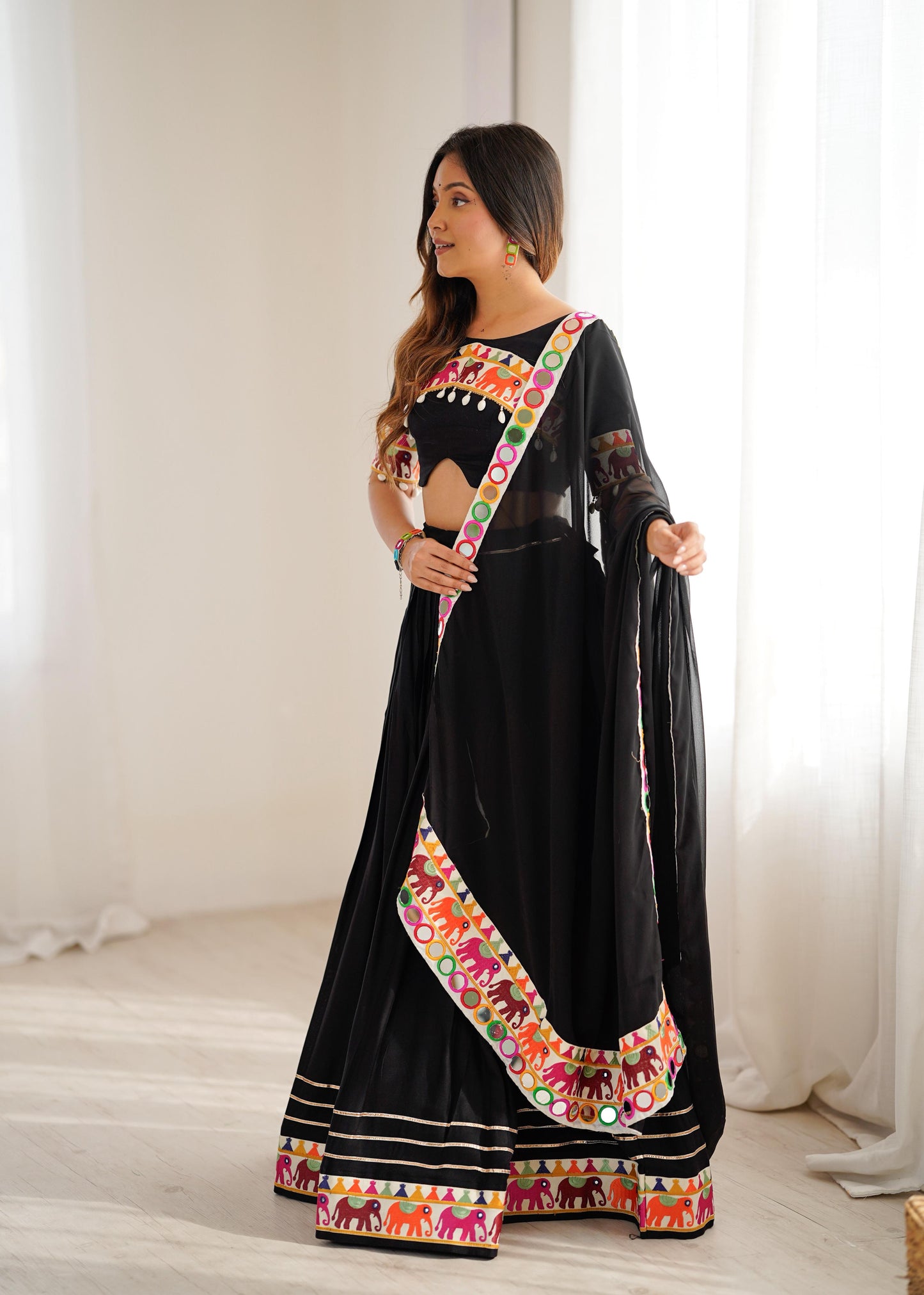 Black Gamthi Heavy Rayon Lehenga