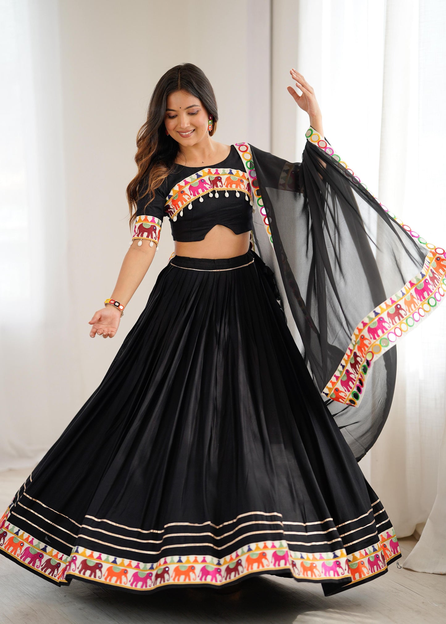 Black Gamthi Heavy Rayon Lehenga