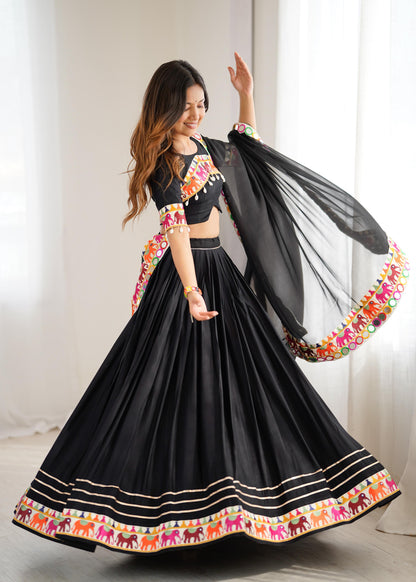Black Gamthi Heavy Rayon Lehenga