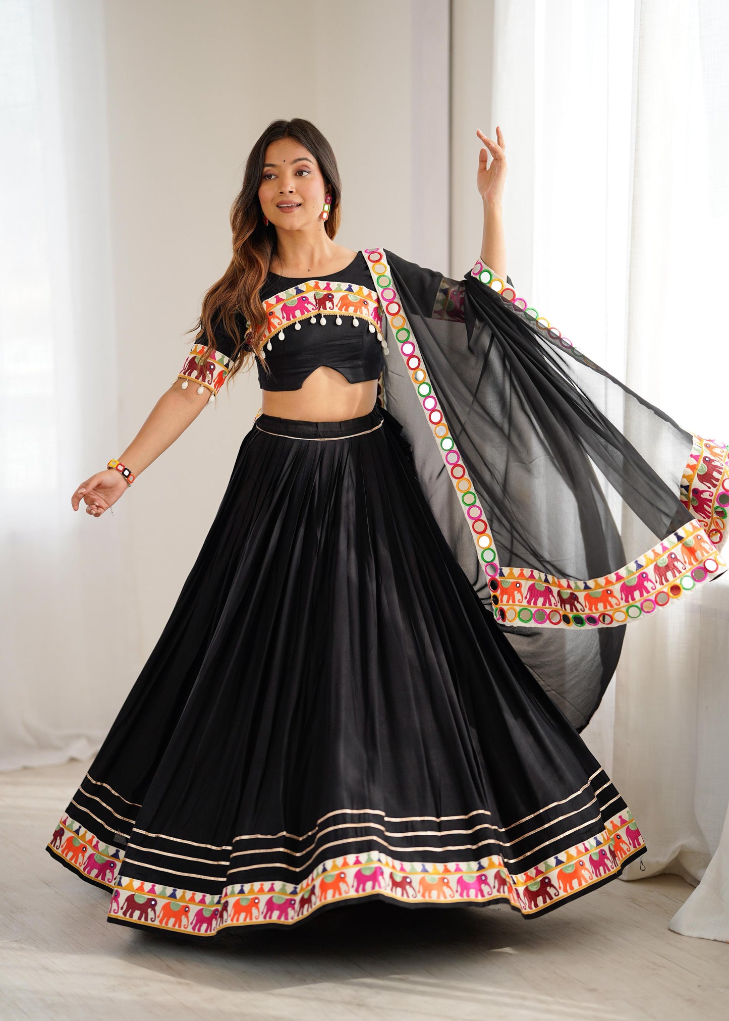 Black Gamthi Heavy Rayon Lehenga