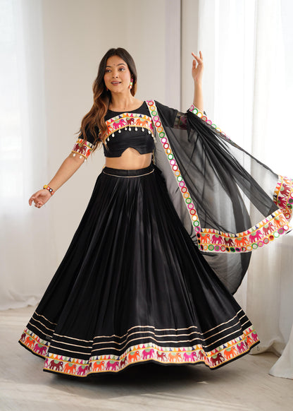 Black Gamthi Heavy Rayon Lehenga
