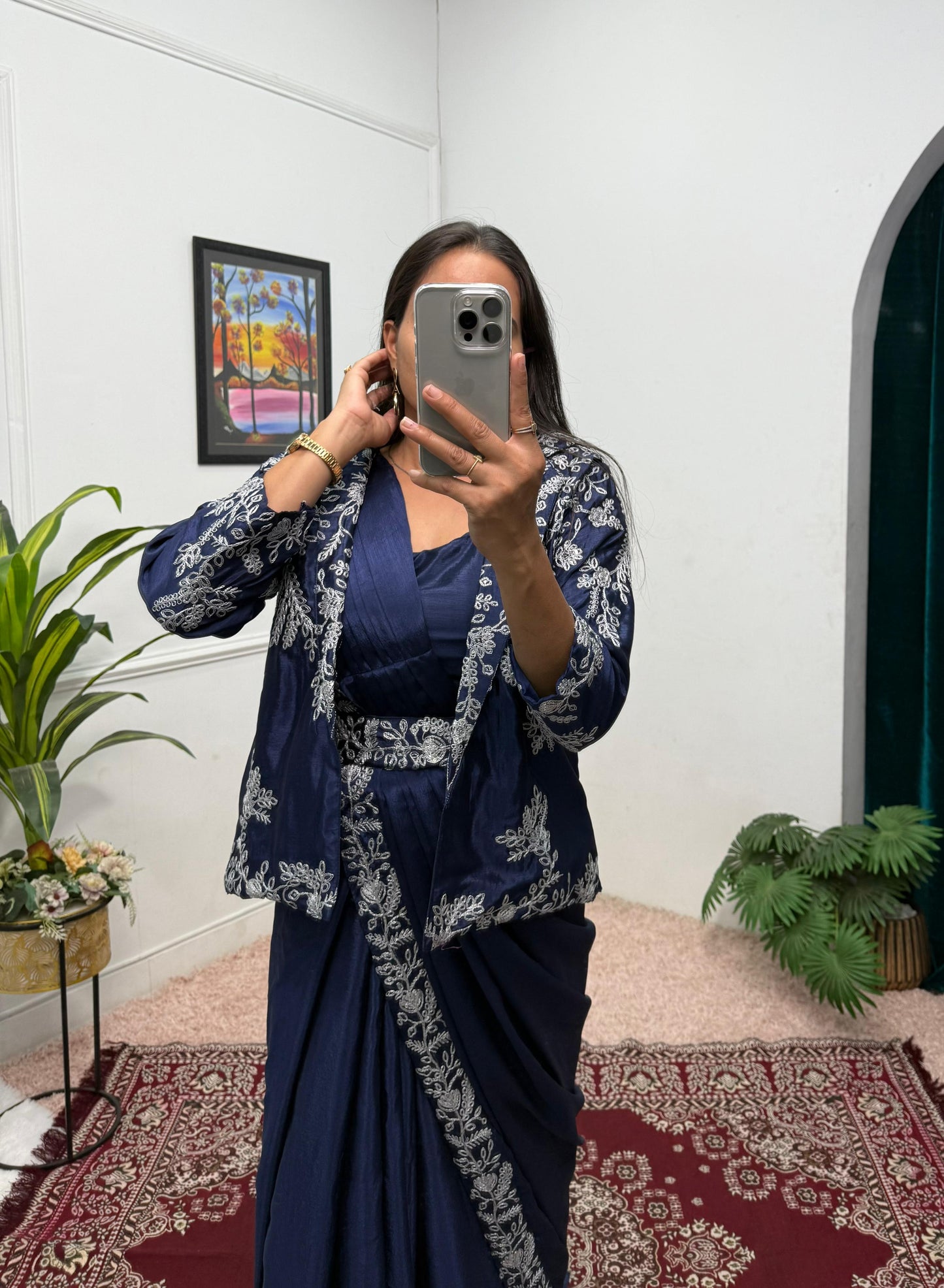 Classic Blue Indowester Drape Saree