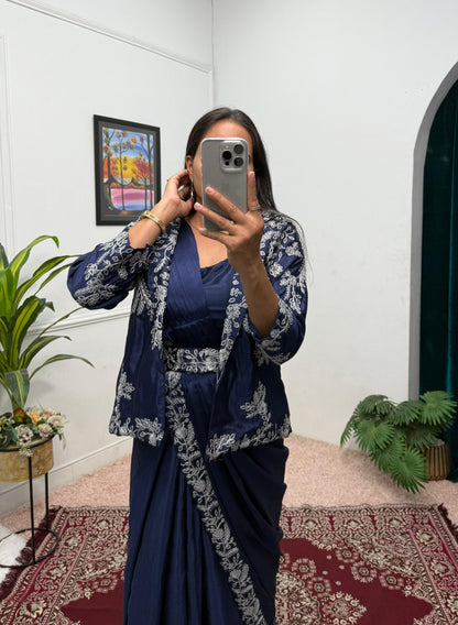 Classic Blue Indowester Drape Saree