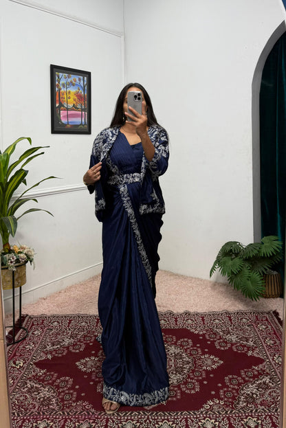 Classic Blue Indowester Drape Saree