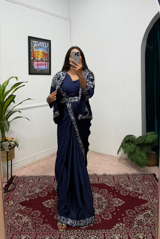 Classic Blue Indowester Drape Saree