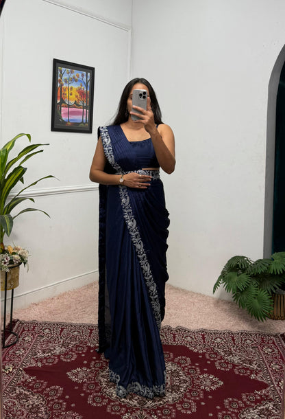 Classic Blue Indowester Drape Saree