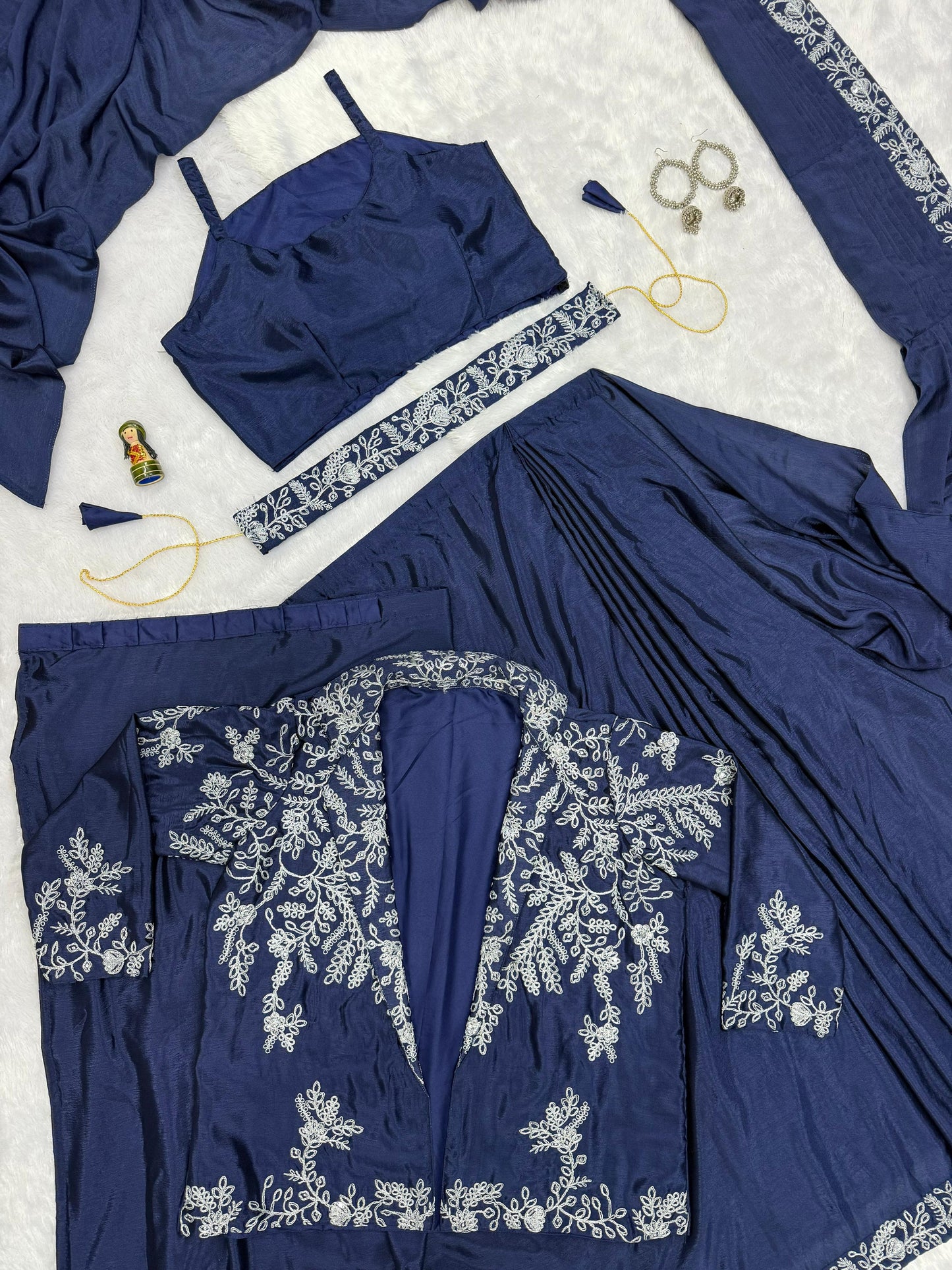 Classic Blue Indowester Drape Saree