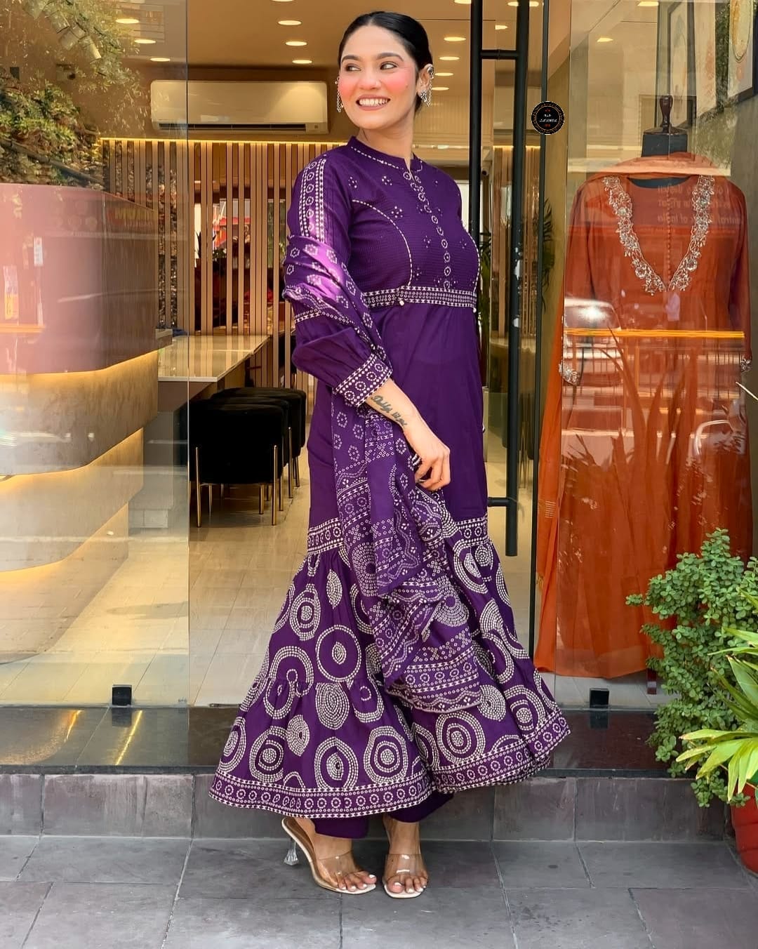 Purple Muslim Cotton Printed Kurti