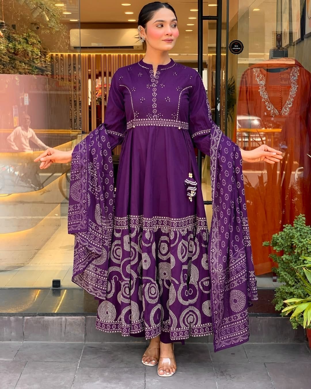 Purple Muslim Cotton Printed Kurti