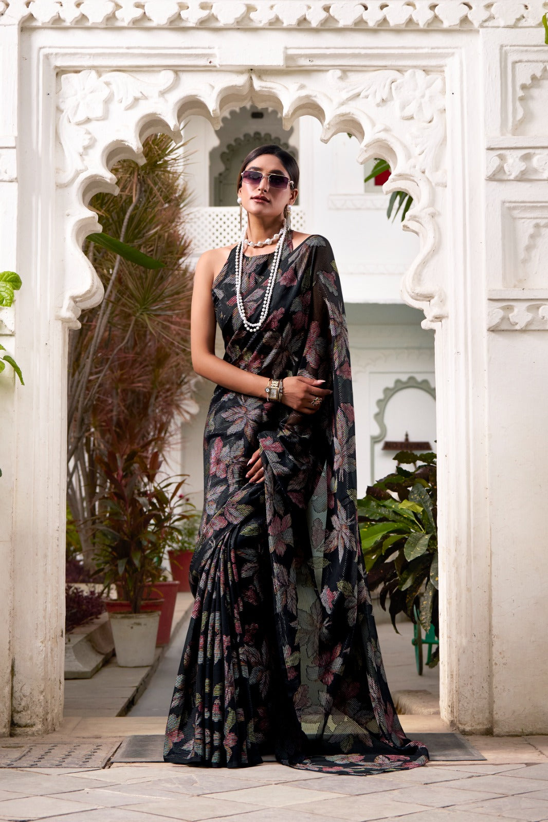 Black Classic Vibrant Floral Saree