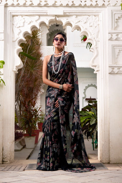 Black Classic Vibrant Floral Saree