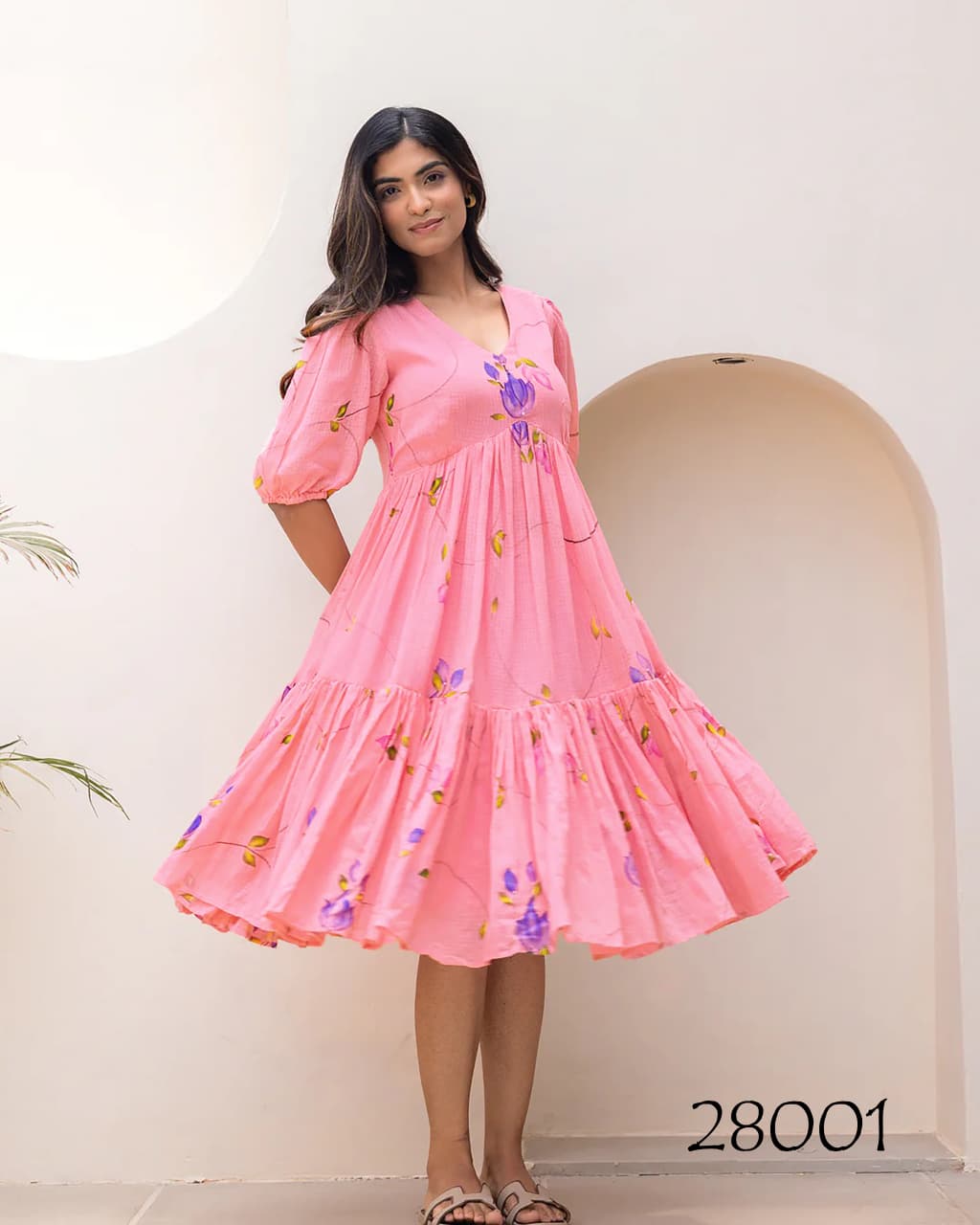 Pink Heavy Digital Printed Short Dress