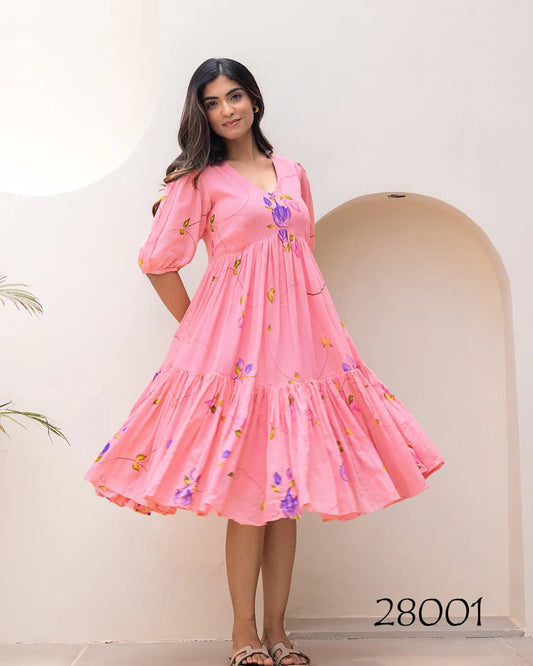 Pink Heavy Digital Printed Short Dress