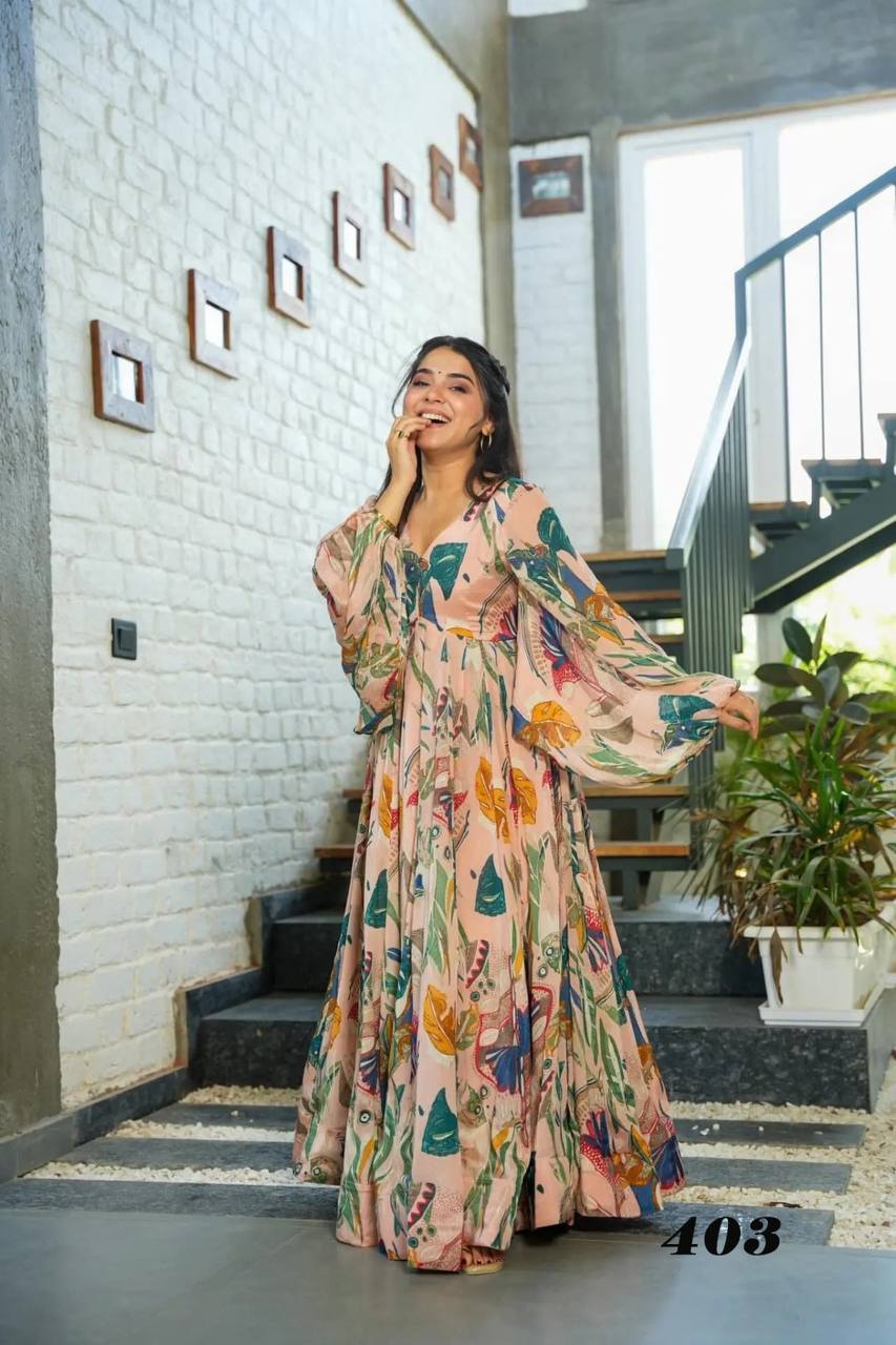 Georgette Silk Floral Print Fully Sttiched Gown