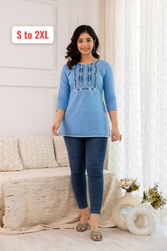 Designer Pure Cotton Top With Embroidery Work
