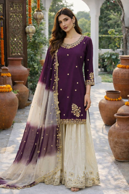 Pure Natural French Crepe Plazzo Suit