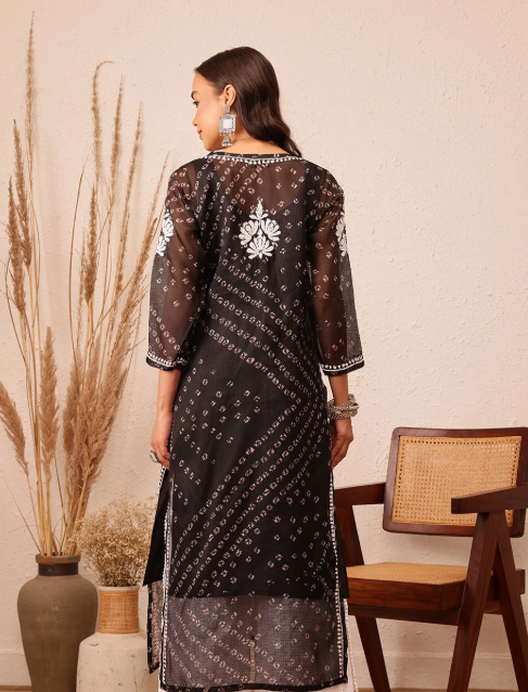 Black Lucknowi Chikankari Embroidered Kurti