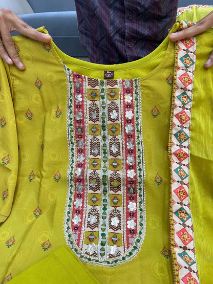 Pure Chinon Parrot Ready Made Palazzo Suit Set