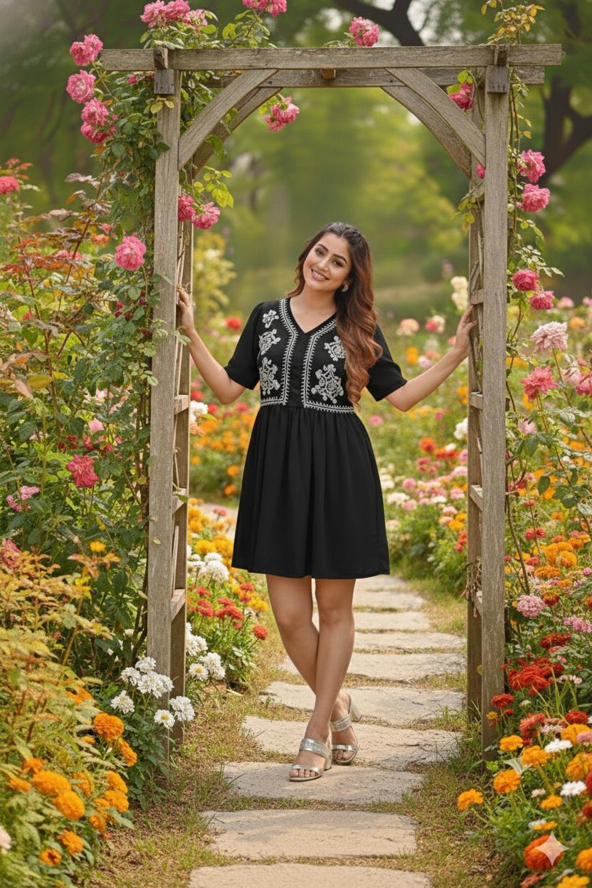 Beautiful black georgette anarkali top for women with heavy embroidery and inner crape fabric