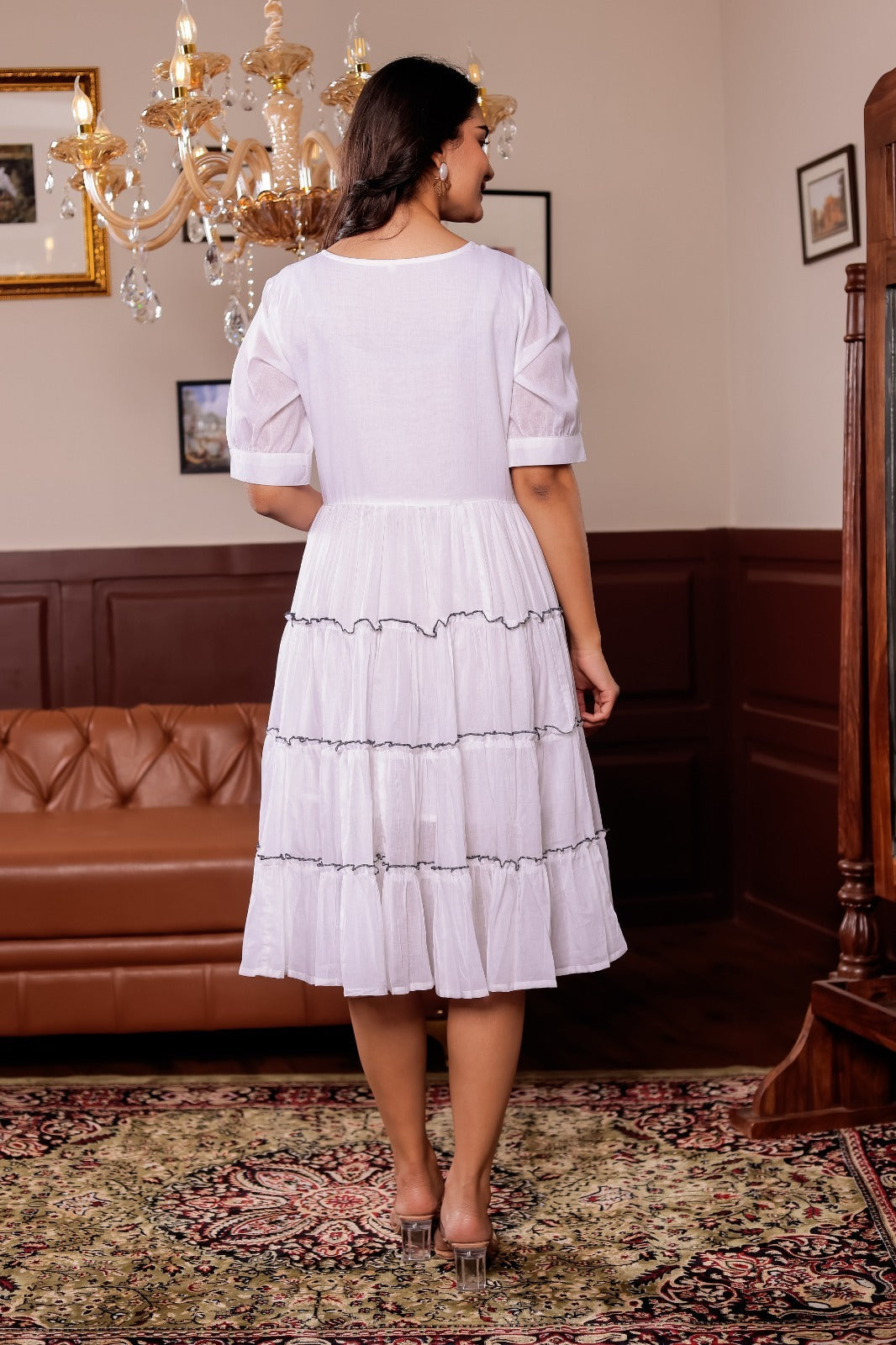 Summer wear white pure mul cotton dress with soft lining