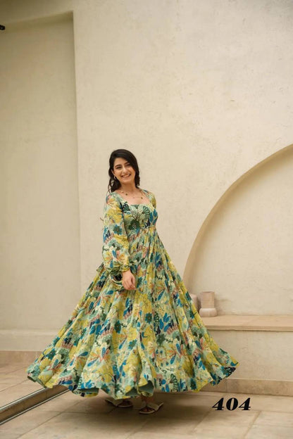 Chinon Green Fully Flair Western Gown