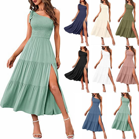One-Shoulder Split Hem Dress