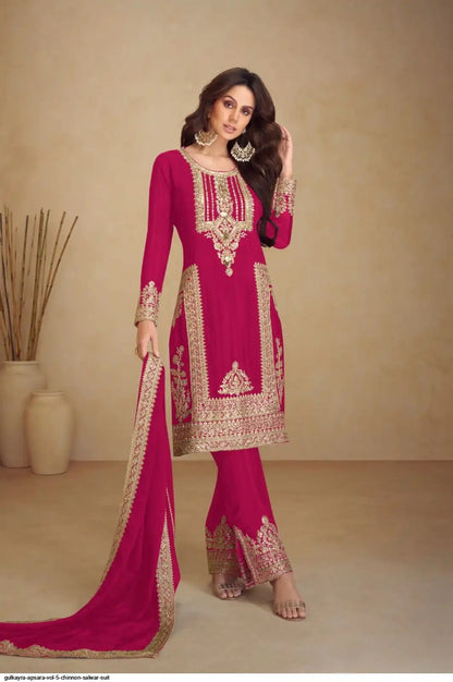 Rani Pink Chinon Silk Eid Special Suit Set
