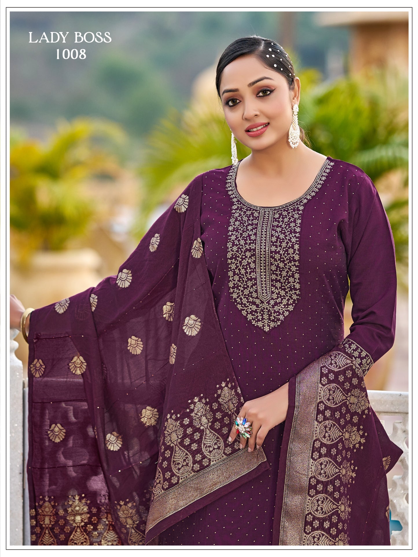 Vertican Silk Wine Kurti Set With Embroidery Work