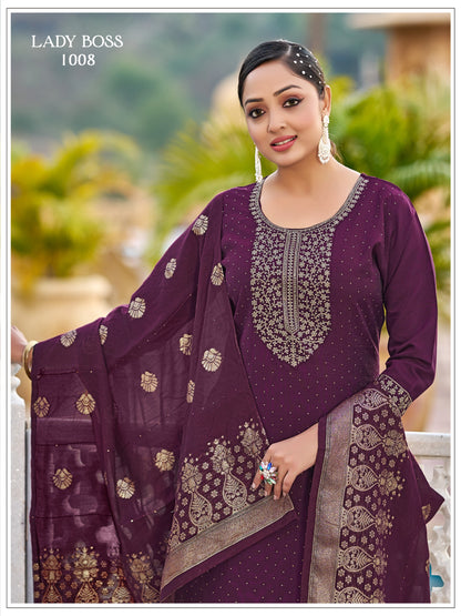 Vertican Silk Wine Kurti Set With Embroidery Work