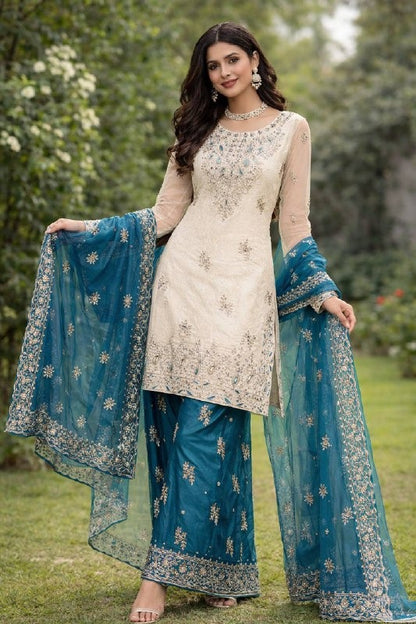 Teal Heavy Silk Eid Special Embroidered Suit Set