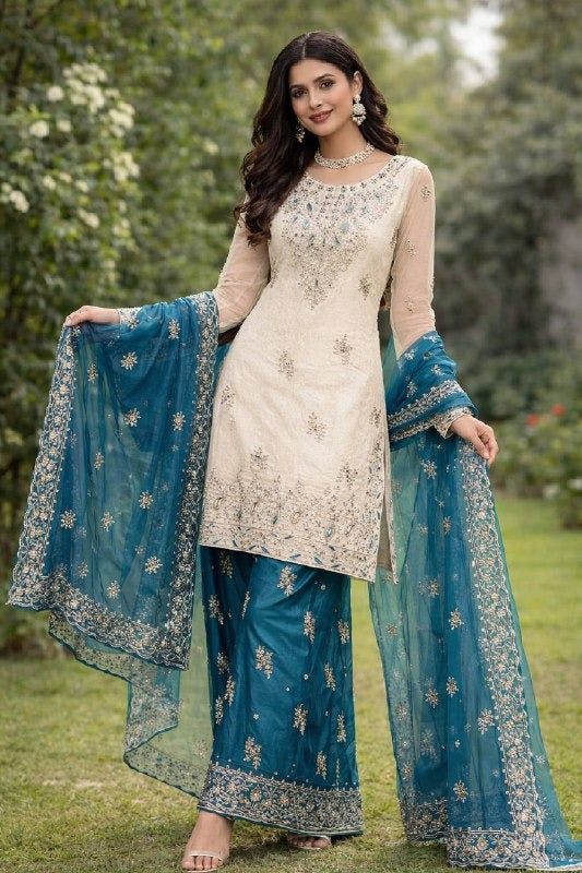Teal Heavy Silk Eid Special Embroidered Suit Set