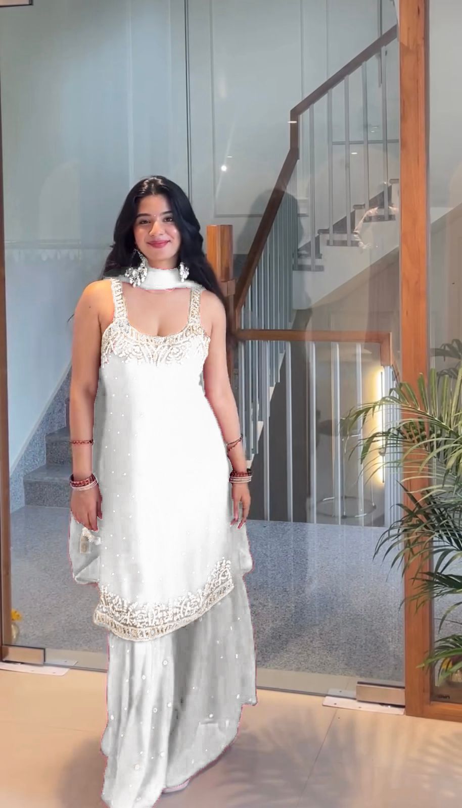 White Elegance in Every Stitch Sharara