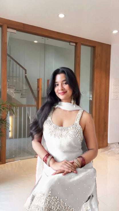 White Elegance in Every Stitch Sharara