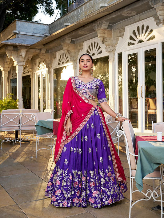 Wedding Wear Vichitra Silk Purple Lehenga Choli