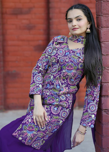 Purple Elegant Tapeta Silk Sharara