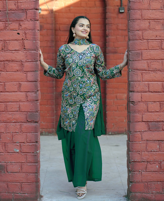 Green Designer Embroidered  Sharara