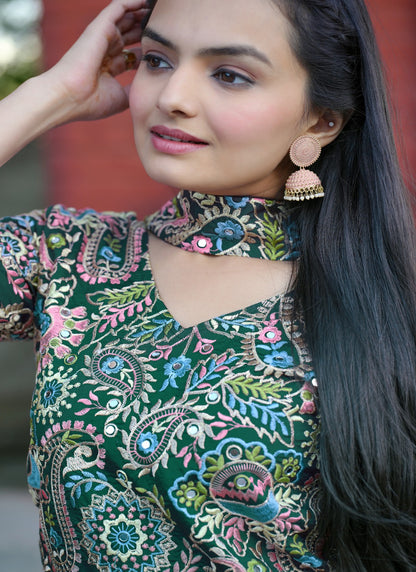 Green Designer Embroidered  Sharara