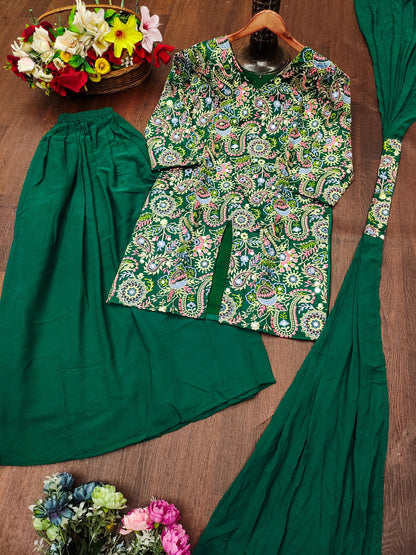 Green Designer Embroidered  Sharara