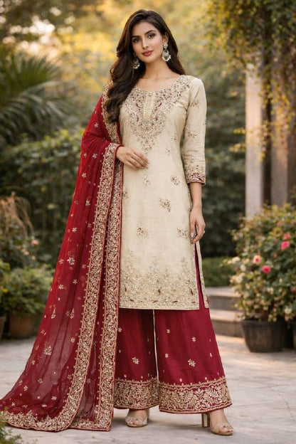 White And Red Combination Pakistani Suit