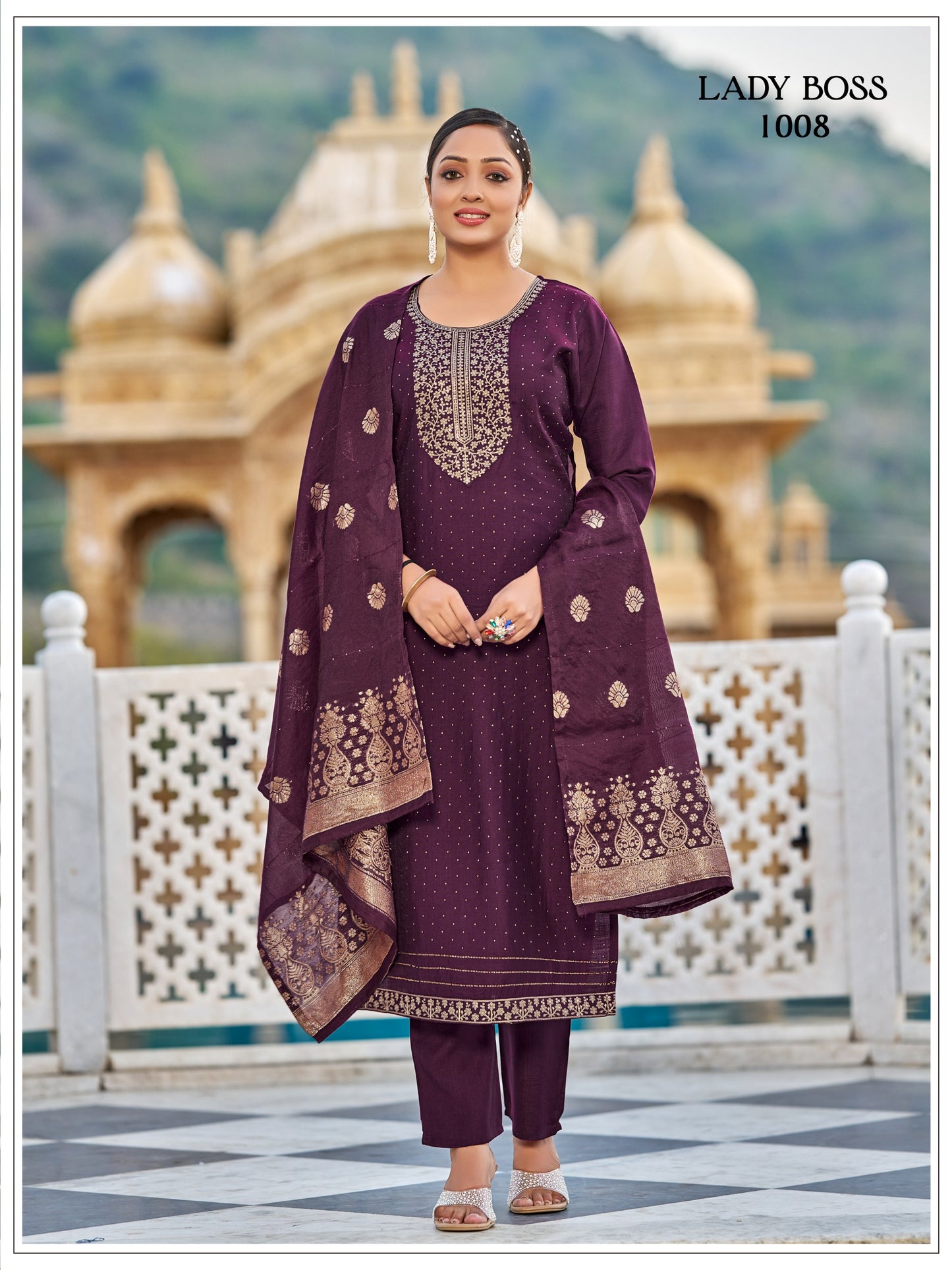 Vertican Silk Wine Kurti Set With Embroidery Work
