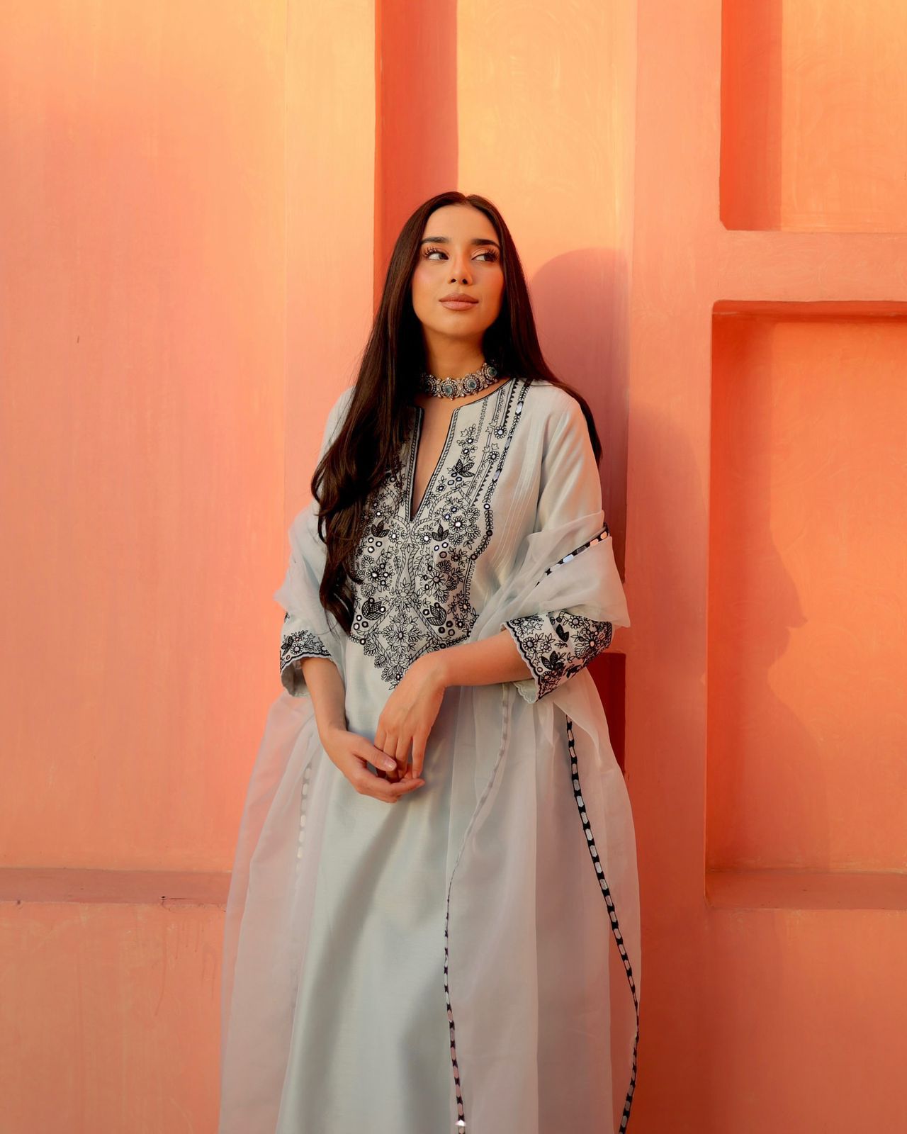 Elegant Mint Green Embroidered Kurti Palazzo Set