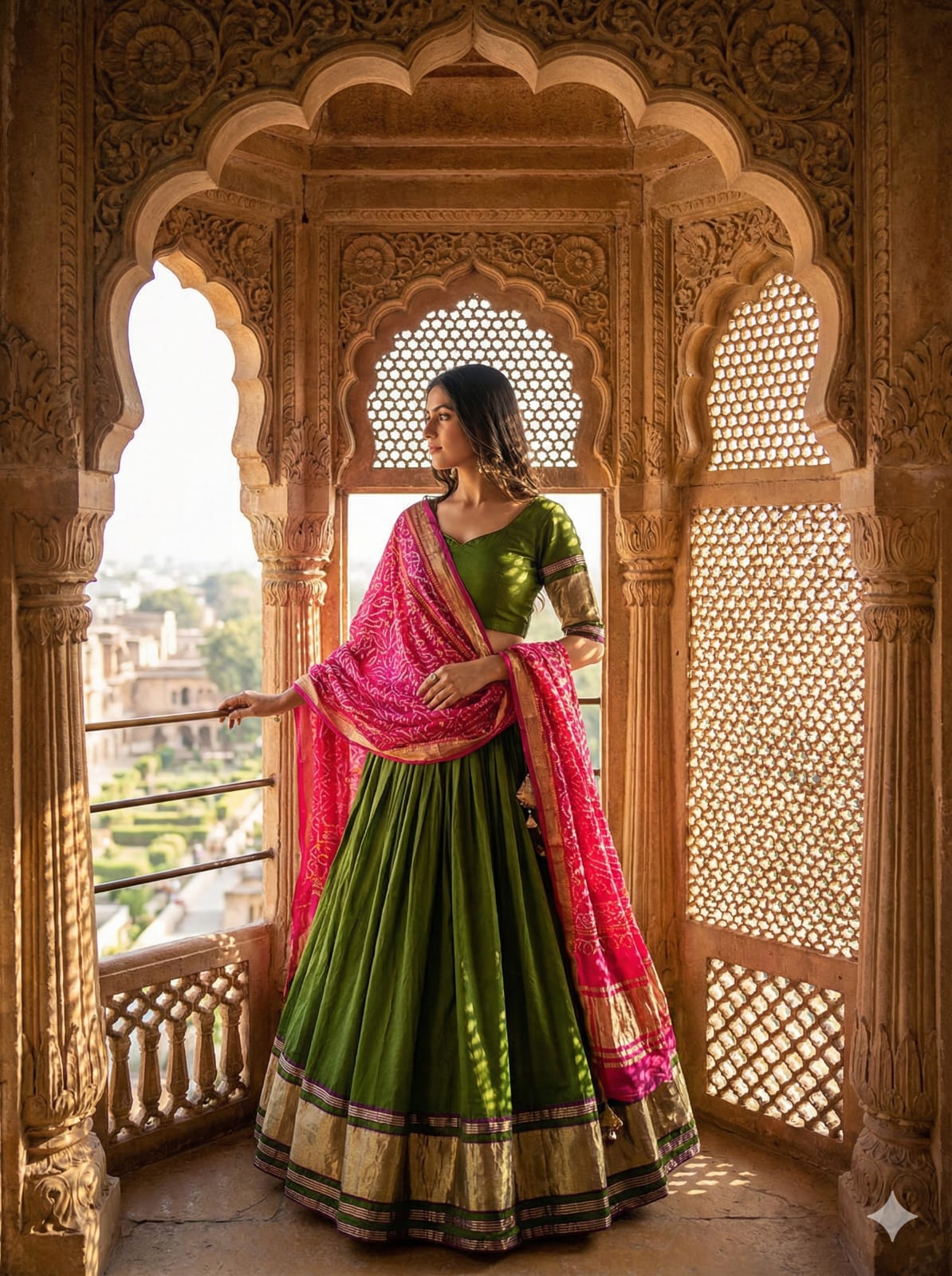 Green Lehenga Choli With Lagdi Patta Dupatta