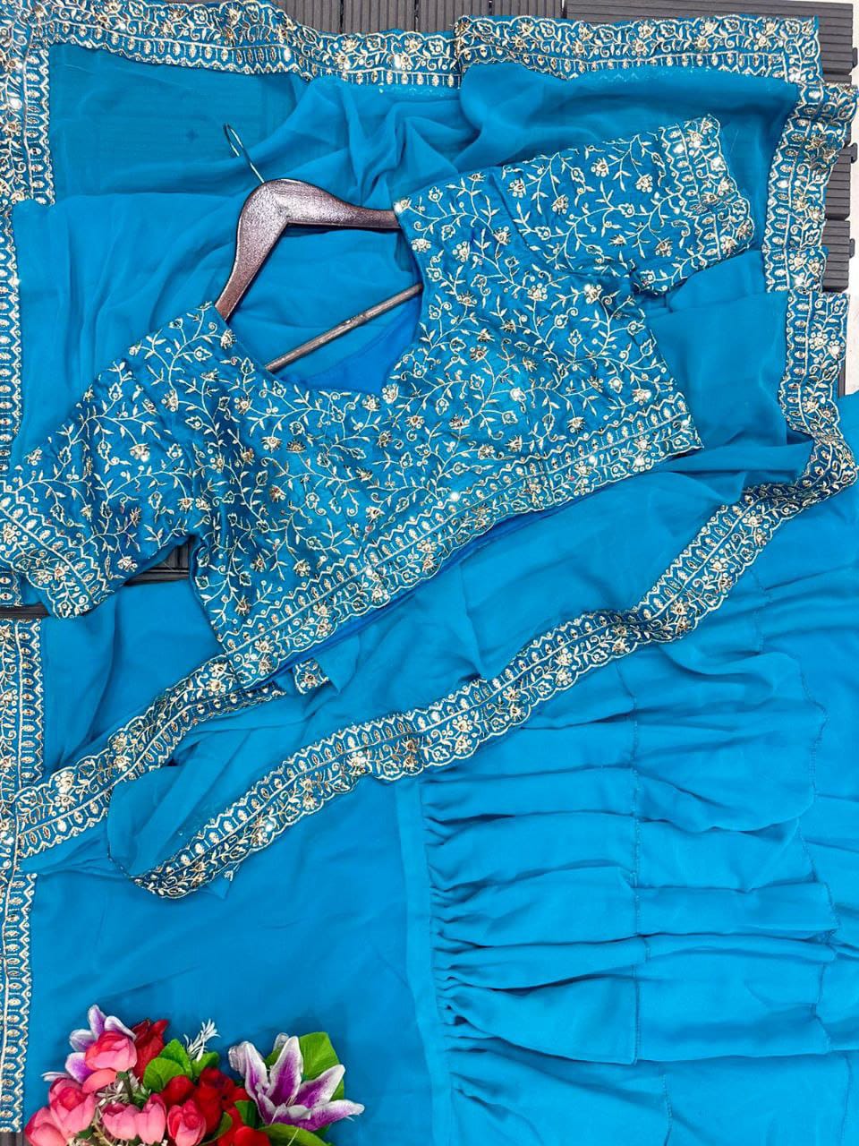 Blue Party Wear Lehenga Saree