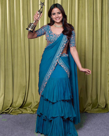 Blue Party Wear Lehenga Saree
