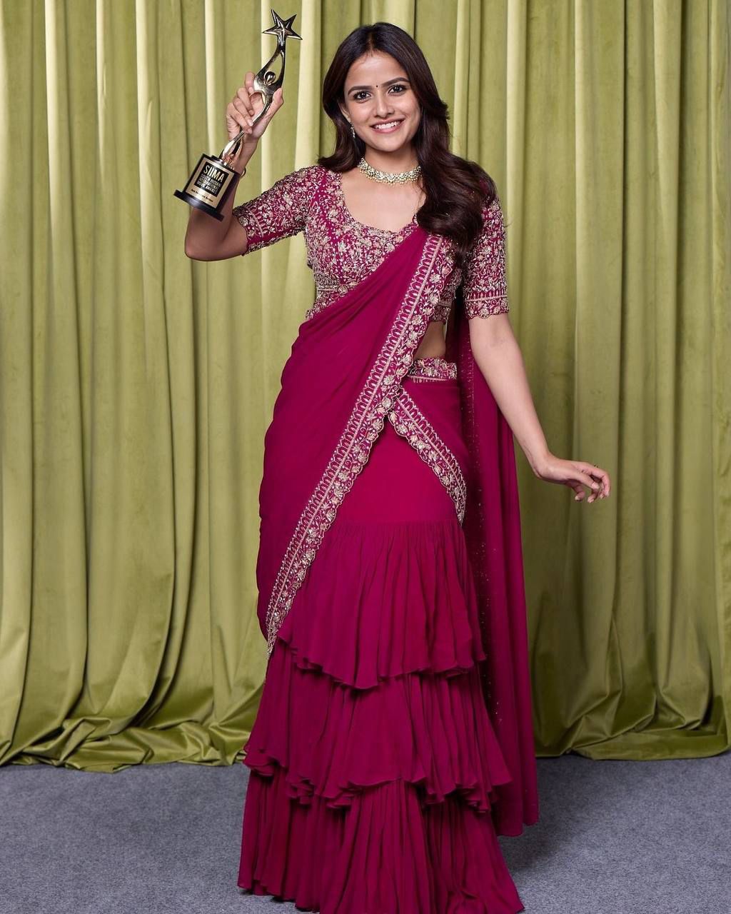 Maroon Designer Stitched Lehenga Saree