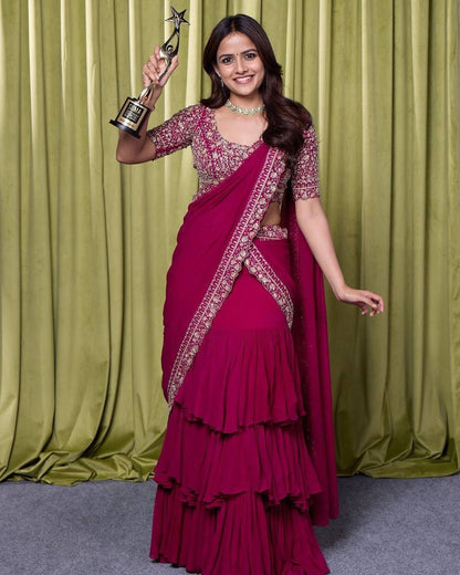 Maroon Designer Stitched Lehenga Saree