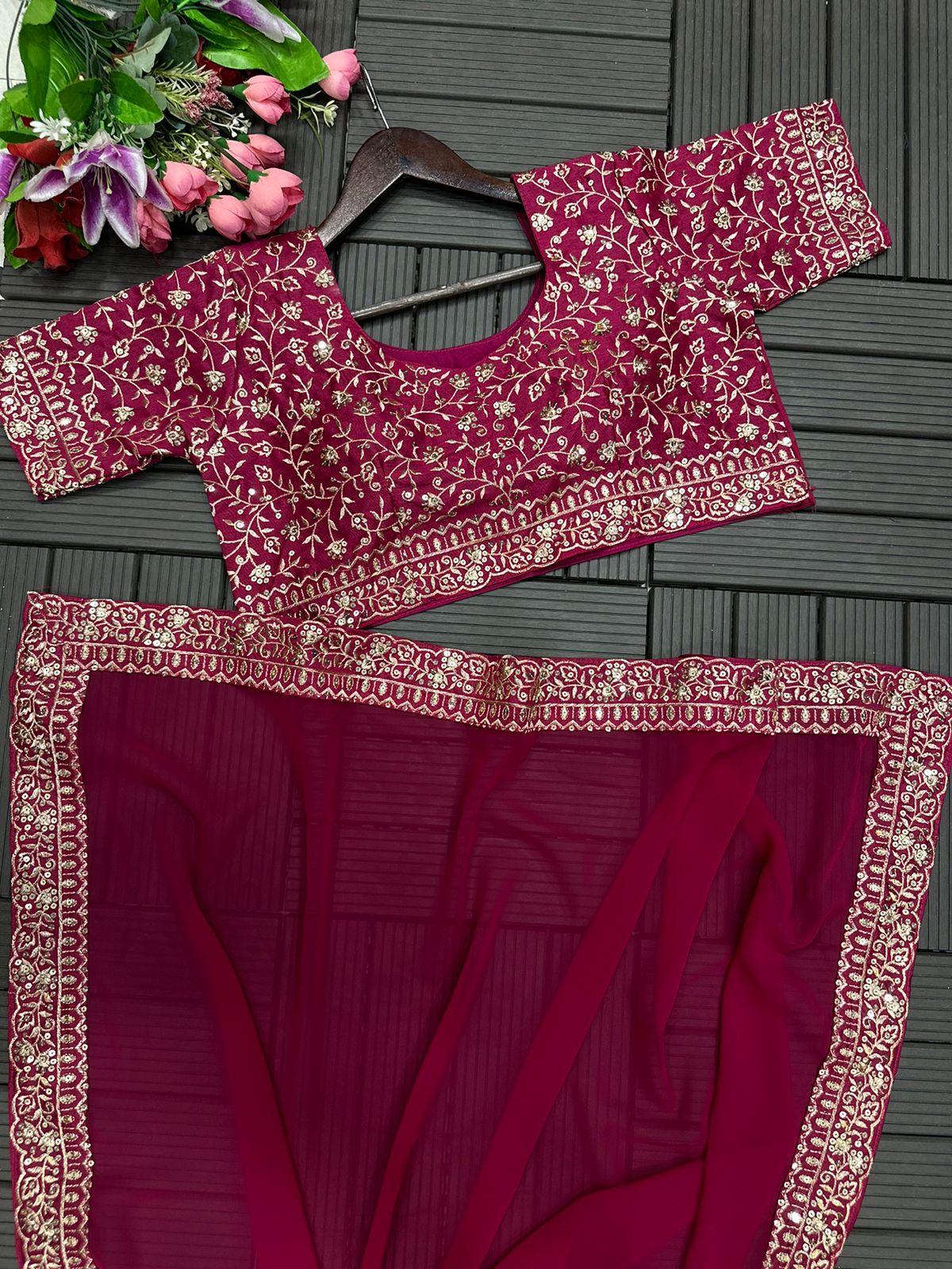 Maroon Designer Stitched Lehenga Saree