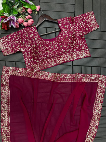 Maroon Designer Stitched Lehenga Saree